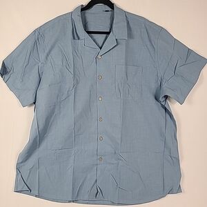 Men Luxury Collection Design In Italy Blue Short Sleeve Button Down Shirt Sz 3XL